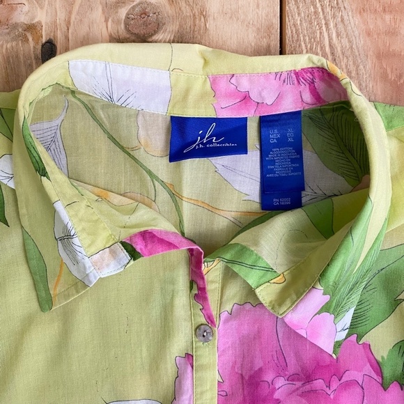 JH Collectibles Yellow Floral Button Down Shirt Top 100%‎ Cotton - Picture 3 of 8
